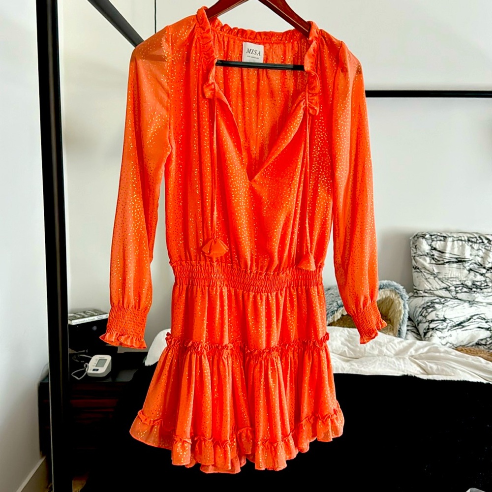 Misa Los Angeles orange and gold speckle’s dress